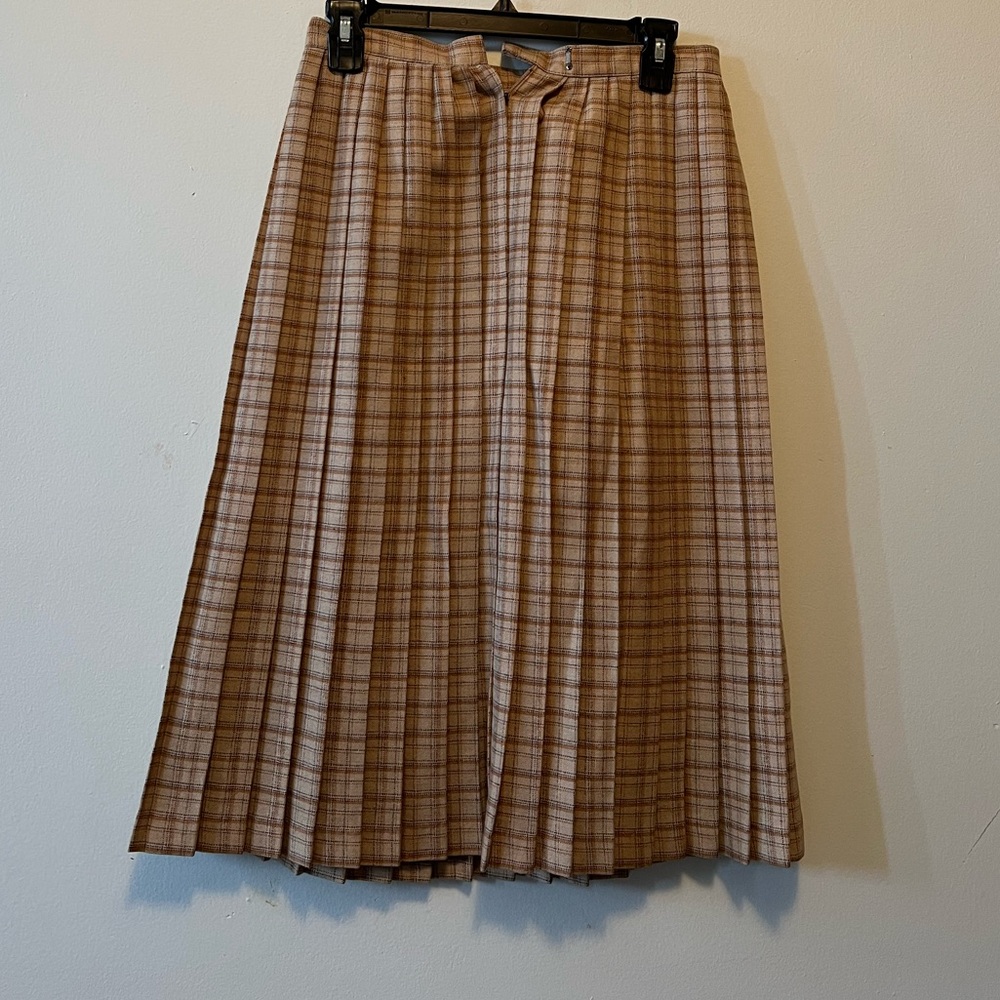 Vintage Plaid Tan Midi Skirt